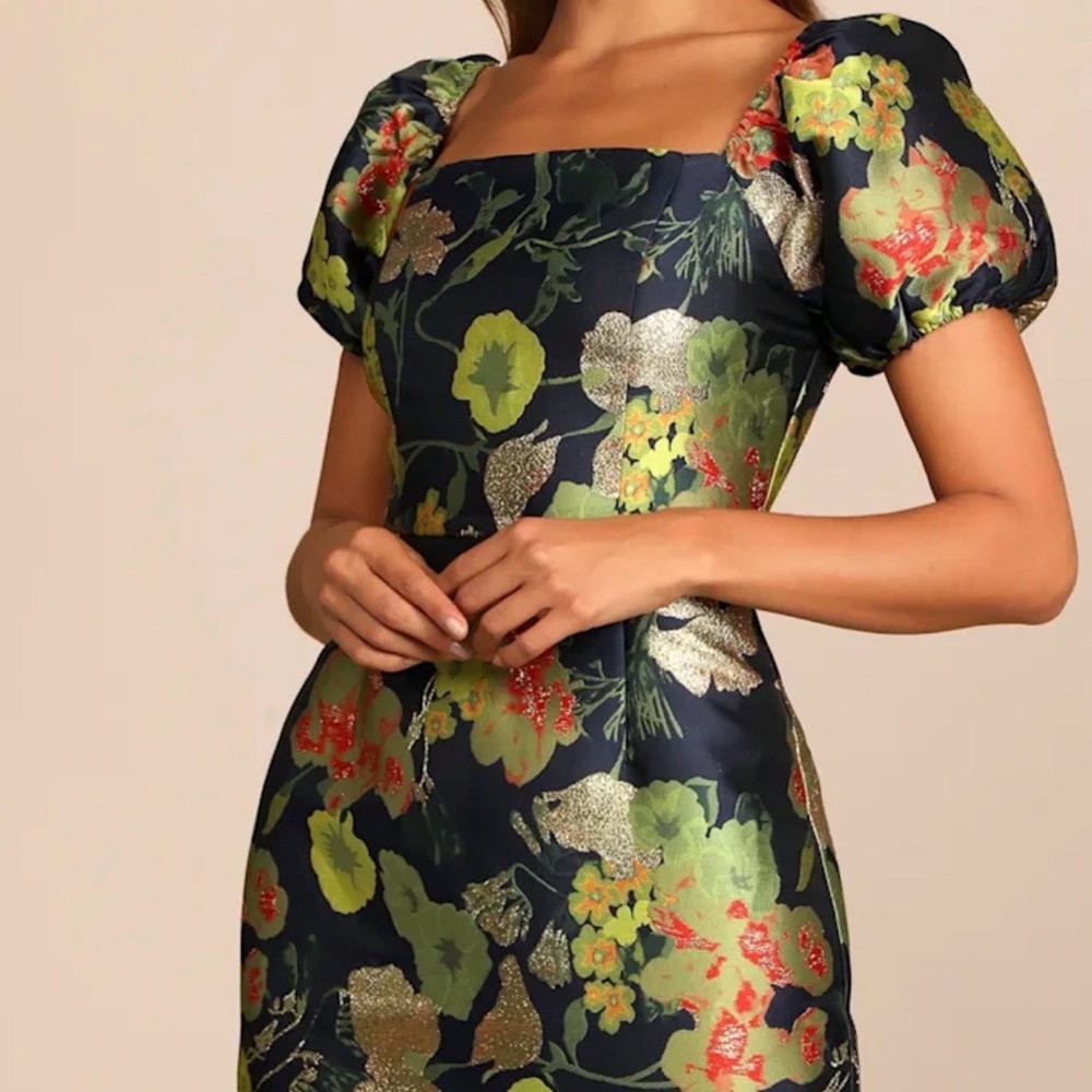 Floral Puff Sleeve Dress - fits like Med